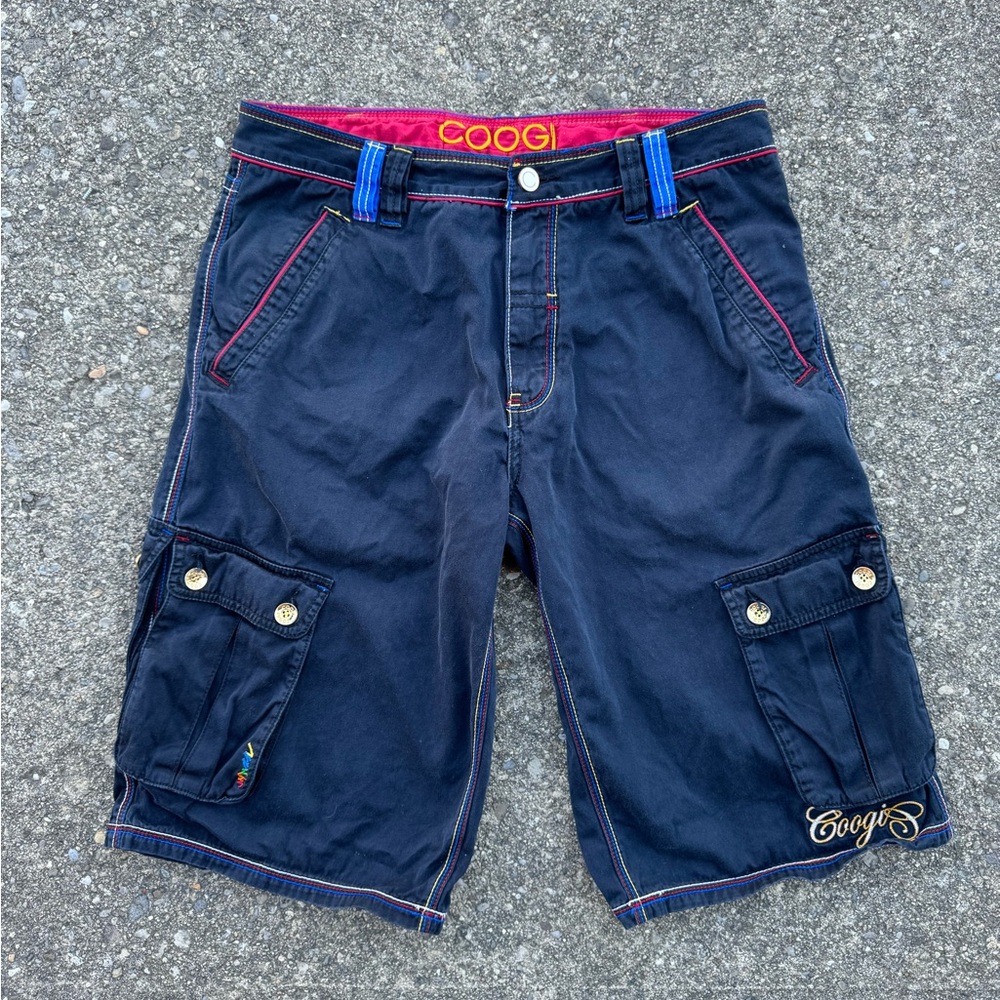 Coogi Australia Canvas Shorts Mens 38 Blue Cargo Embroidered  Baggy Y2K